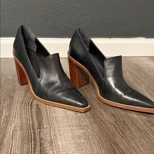 Vince Camuto Black Leather Block Heel Loafers